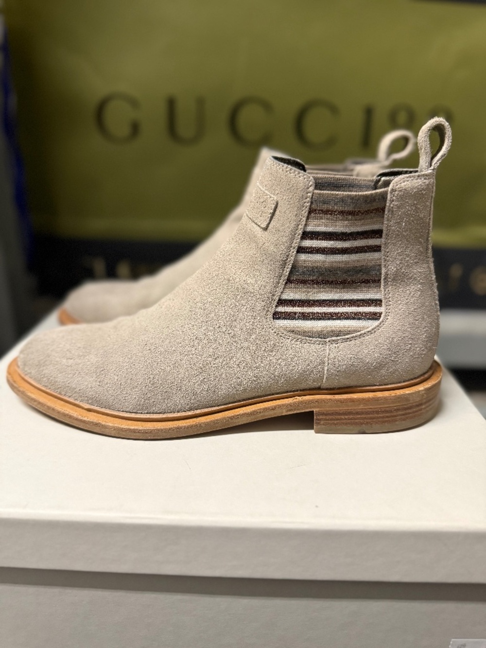 Brunello Cucinelli Gray Suede Bootie, Size 7